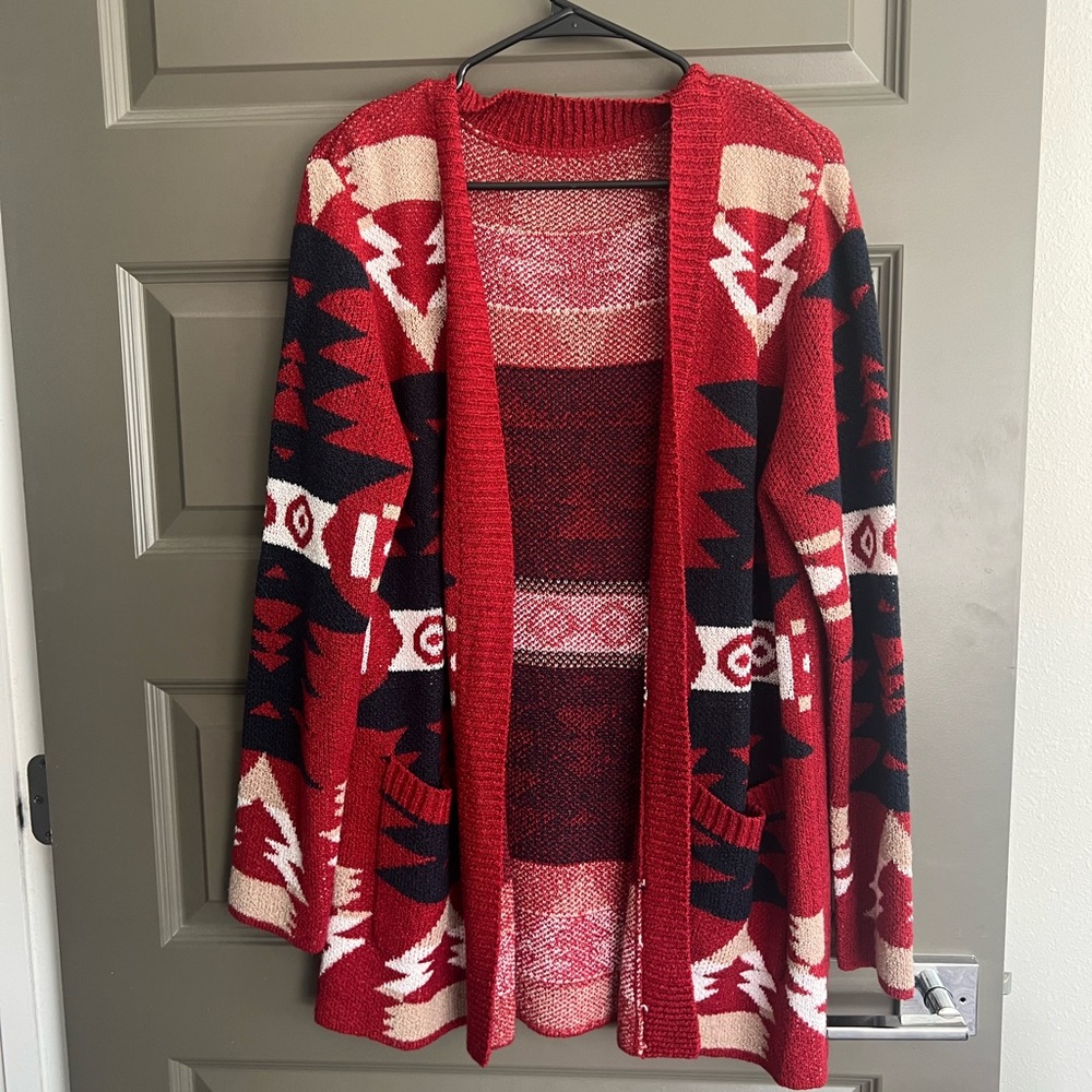 Red and Black Patterned Women's Sweater